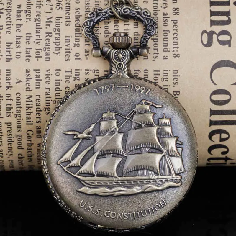 Top Trends: Exquisite Bronze Boat Quartz Pocket Watches With Necklace Chain Pendant Pocket Watches Men Women Gifts Relogio De Bolso Shoppable Styles