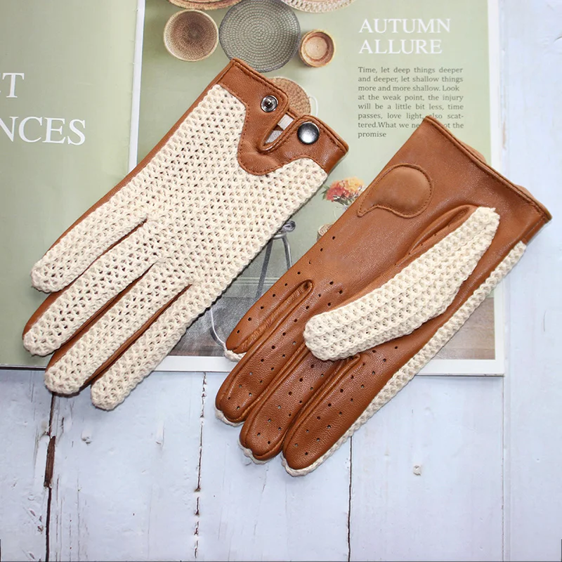 Top Trends: Goatskin Touch Screen Leather Gloves Women&#039;s Motorcycle Riding Unlined Four Seasons Thin Car Driving Full Finger Driver Shoppable Styles