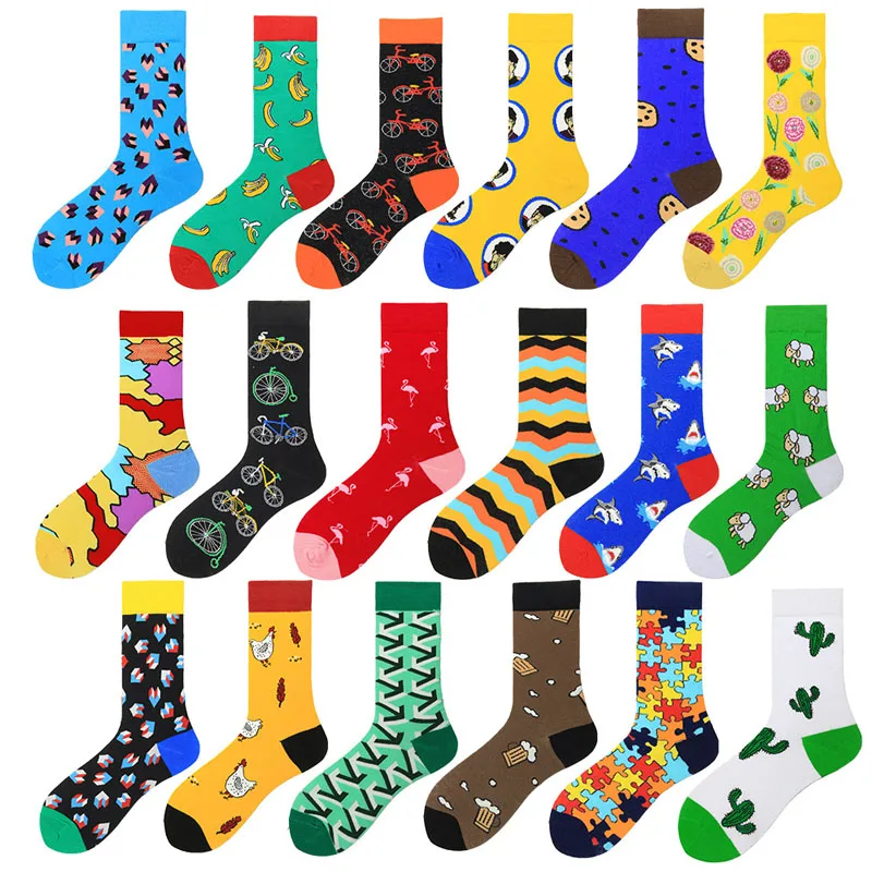 Top Trends: Men&#039;s Funny Happy Creative Cotton Harajuku Socks Painting Fruit Shark Bicycle Pattern Funny Combed Cotton Skateboard Socks Shoppable Styles