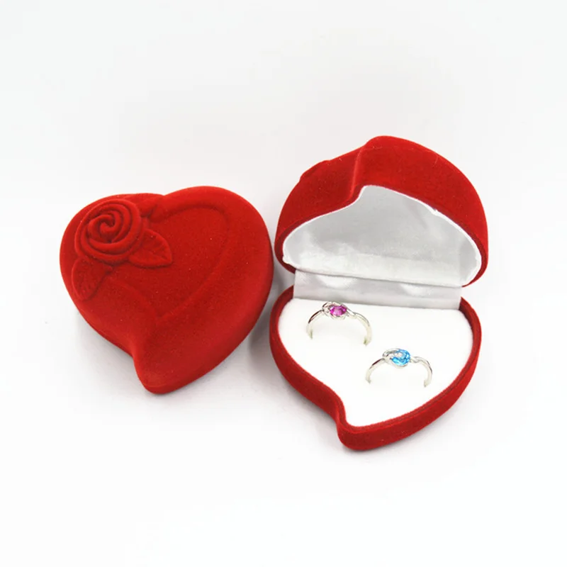 Top Trends: Double Wedding Rings Box Velvet Heart Shape Red Rose Flower Box Jewelry Display Shoppable Styles