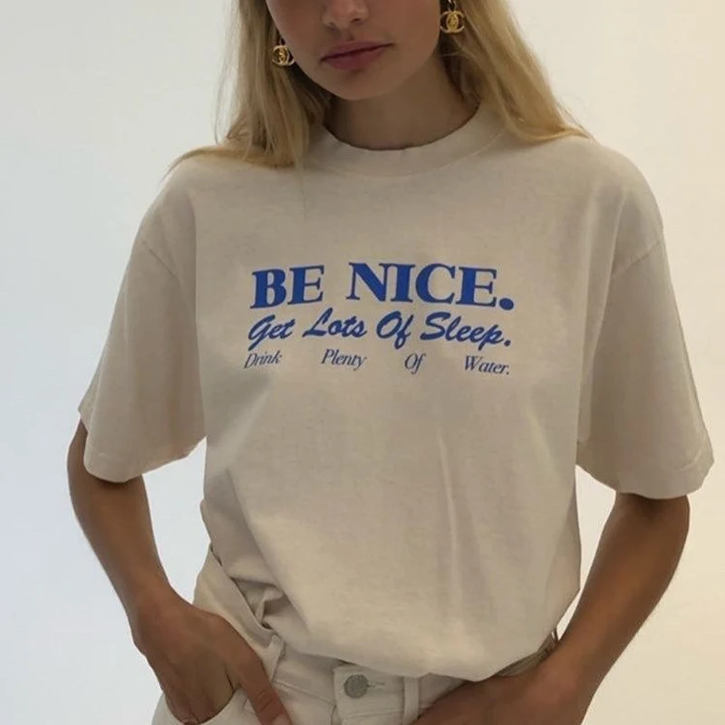 Top Trends: Women T Shirt Be Nice Inspirational Quotes Harajuku Tumblr Cute Oversized T-Shirt Female Grunge Aesthetic Graphic Tee Tops Shoppable Styles