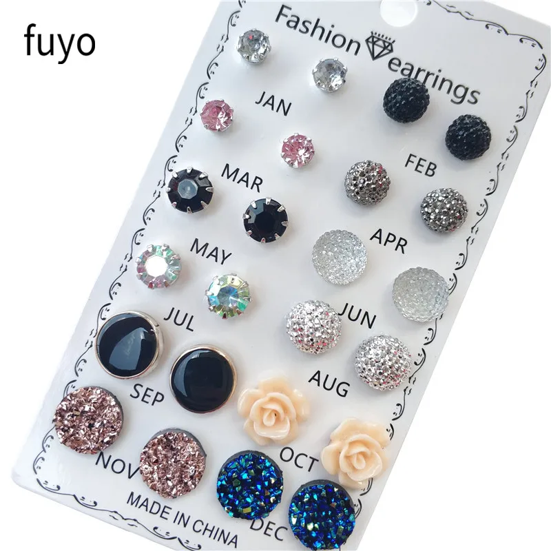 Top Trends: 12 Pairs / set Crystal Fashion Earrings Set Women Jewelry Accessories Piercing Ball Stud Earring Kit Bijouteria Brincos New 2019 Shoppable Styles