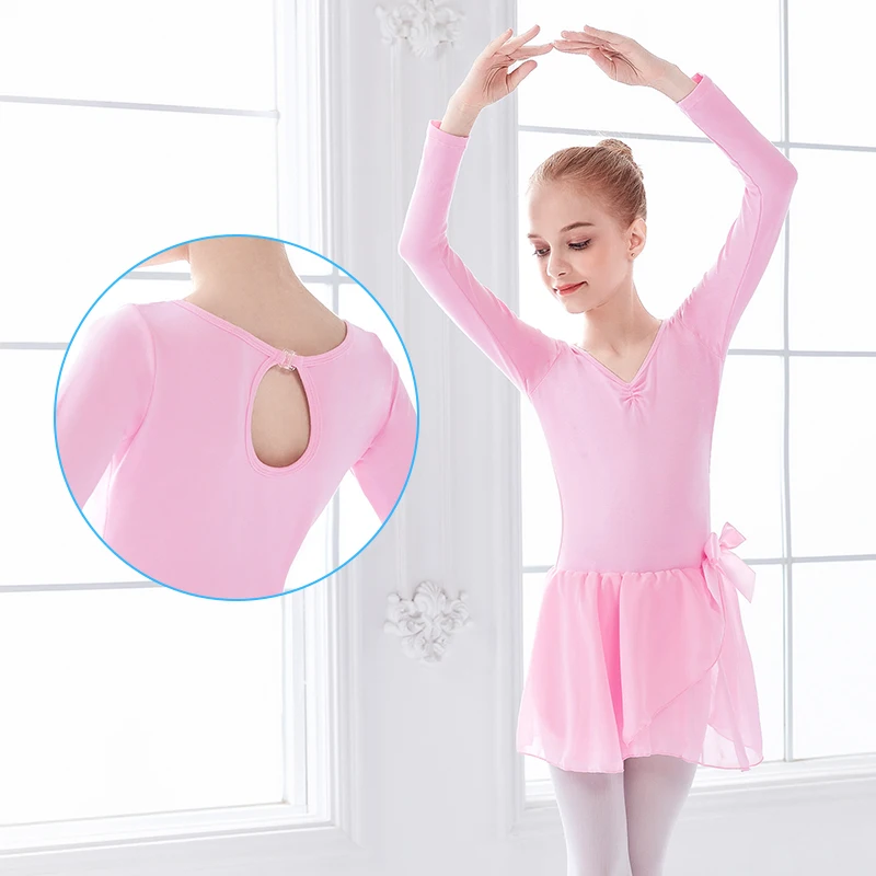 Top Trends: Girls Ballet Dance Dress Hollow Back Design Long Sleeve Dress Dancewear Leotard With Chiffon Skirt Kids Shoppable Styles