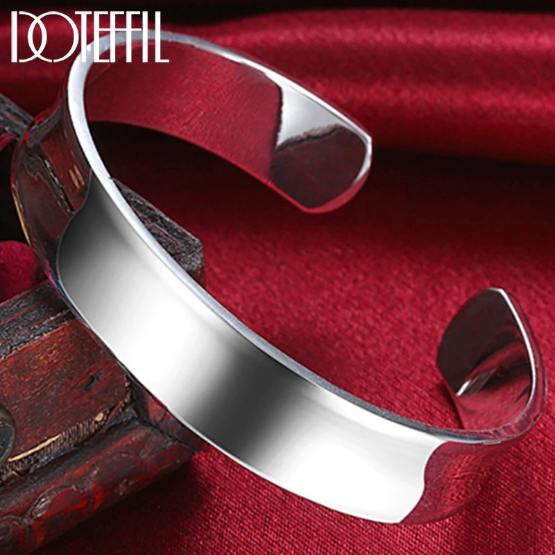 Top Trends: DOTEFFIL 925 Sterling Silver Round Smooth 12mm Adjustable Bracelet Bangles For Woman Fashion Wedding Engagement Party Jewelry Shoppable Styles