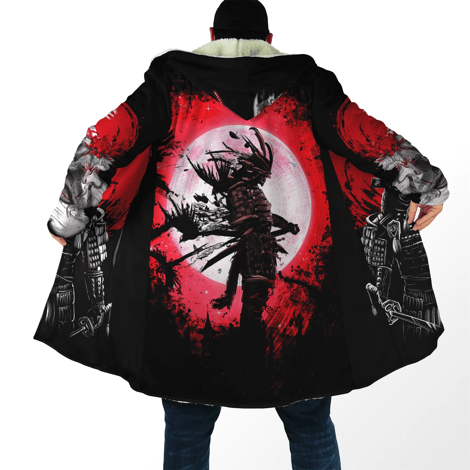 Top Trends: 2021 Winter Mens Hooded Cloak Samurai Oni Mask Tattoo 3D Printing Fleece Wind Breaker Unisex Casual Thick Warm Hood Cloak PF18 Shoppable Styles