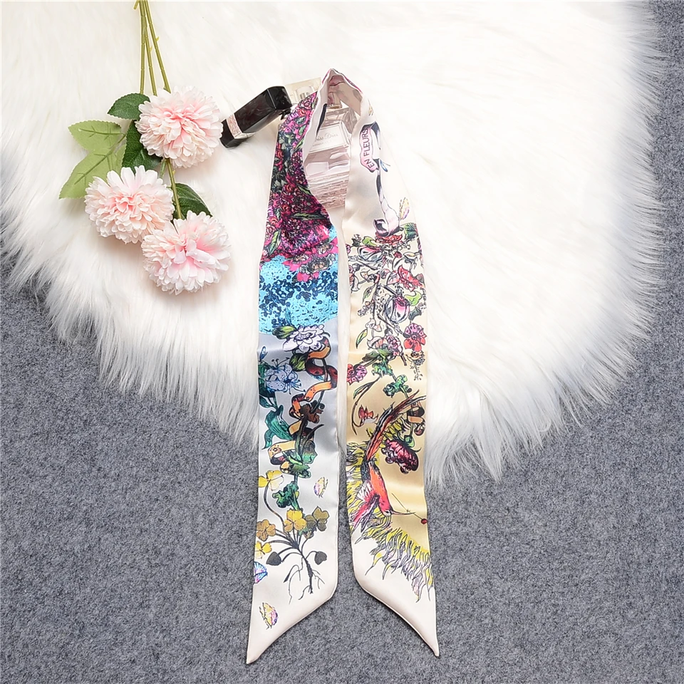 Top Trends: New Tarot Twill 100% Summer Silk Scarf Women Brand Scarf Skinny Hair Bag Scarves Design Wrist Towel Foulard Neckerchief Headband Shoppable Styles