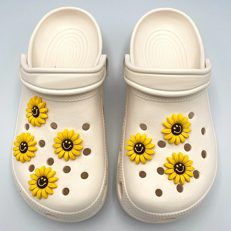 Top Trends: 1PCS Cute Cartoon Sunflower Shoe Charms DIY Decoration For Croc Shoe Kids Gift PVC Croc Jibz Shoe Buckle Fashion Accessories Shoppable Styles