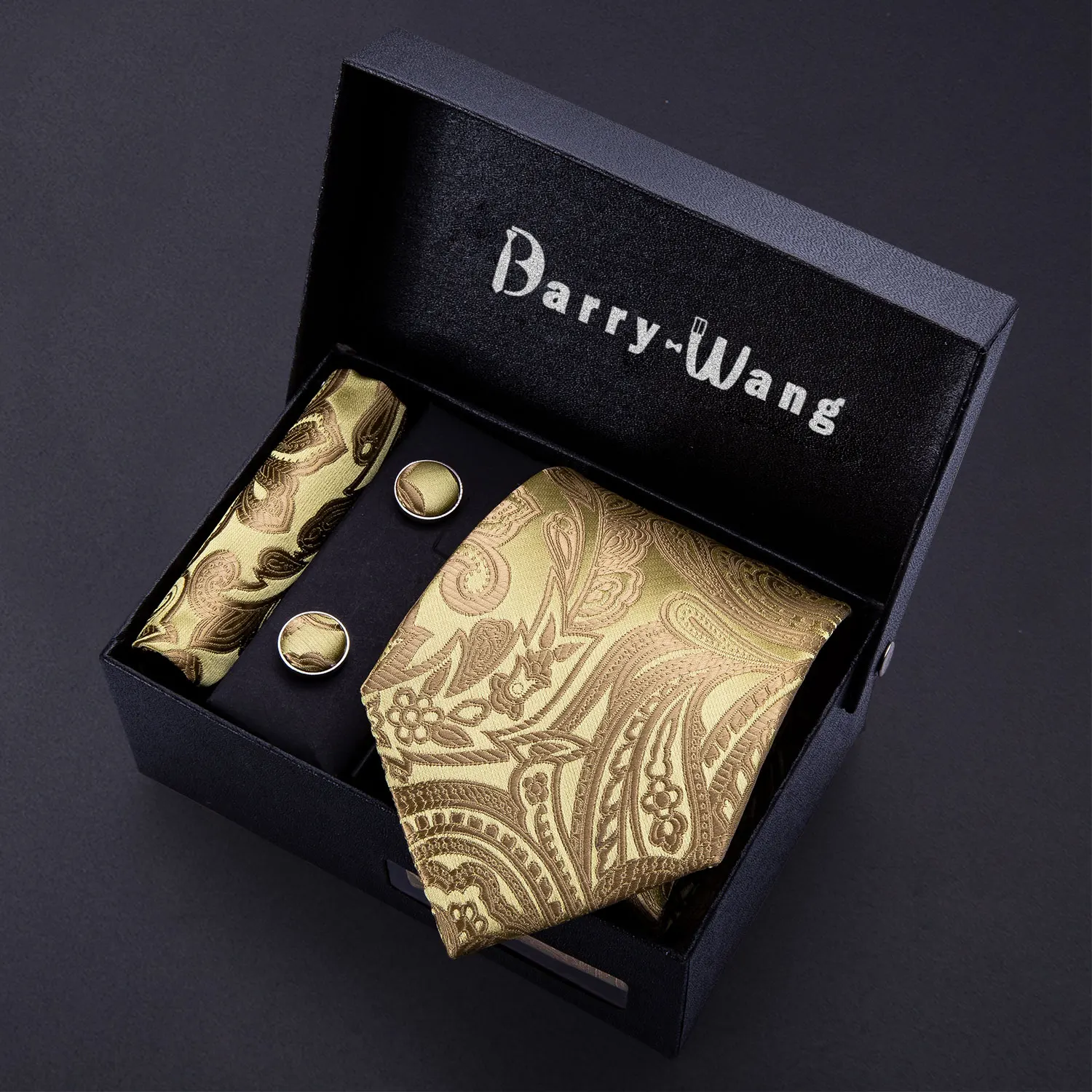 Top Trends: Gold Men Tie Paisley Silk Tie Pocket Square Gift Box Set Barry.Wang Luxury Designer Neck Tie For Men Male Gravat Wedding BB-5150 Shoppable Styles