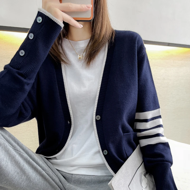 Top Trends: Hot Selling Long Sleeved Spring And Autumn Cashmere Women&#039;s Sweater TB Style New Women&#039;s Loose Knit Cardigan Fashion Top Shoppable Styles