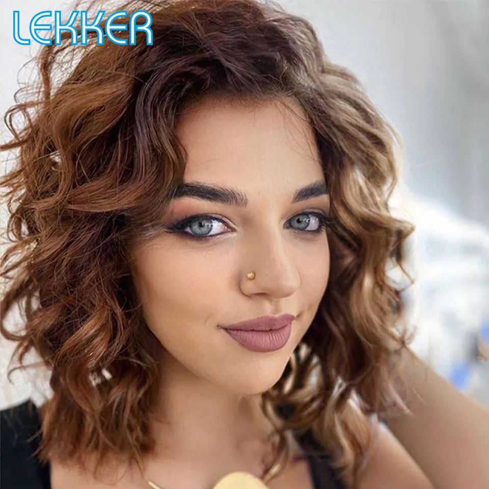 Top Trends: Lekker Short Curly Bob Human Hair Lace Wig For Women Brazilian Remy Hair Glueless Ombre Blonde Loose Deep Wavy Colored Wigs Shoppable Styles