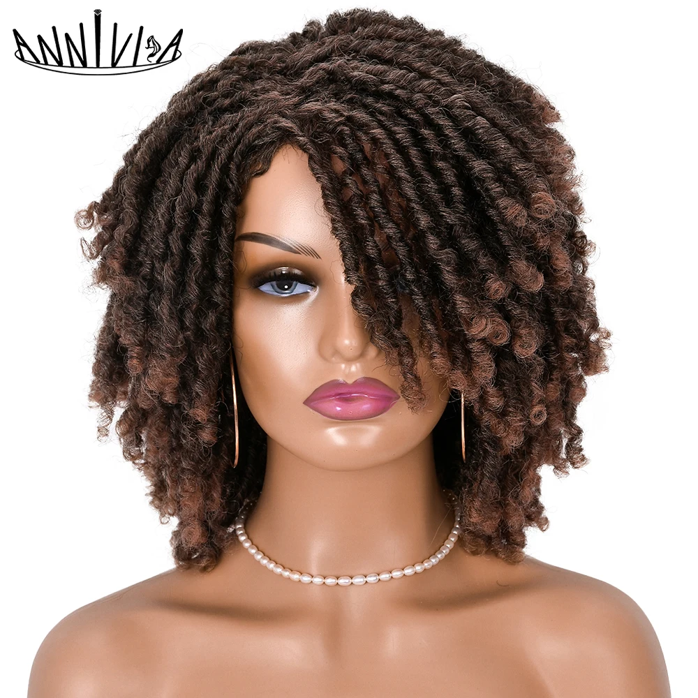 Top Trends: 14inch Short Dreadlock Wig Afro Crochet Twist Hair Wigs For Black Women Curly Synthetic Naturel Soft Faux Locs Wig Annivia Shoppable Styles