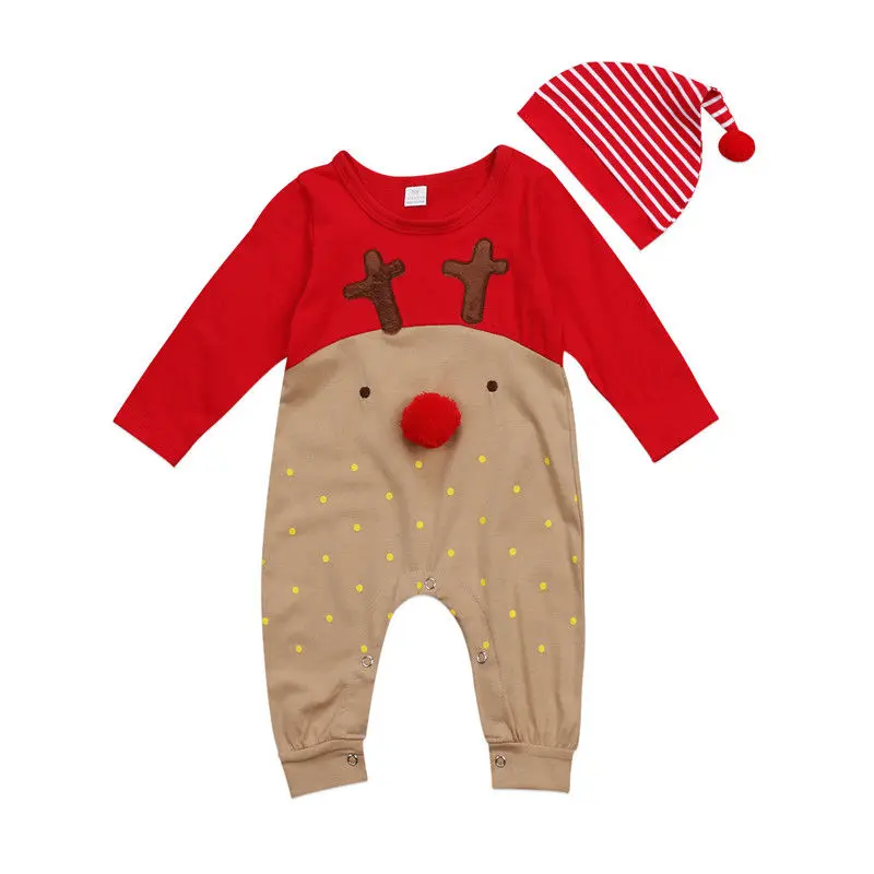 Top Trends: 2Pcs Newborn Baby Boys Girl Christmas Rompers Long Sleeve Deer Romper Jumpsuit Hat Sleepwear Party Costume Baby Clothes Shoppable Styles