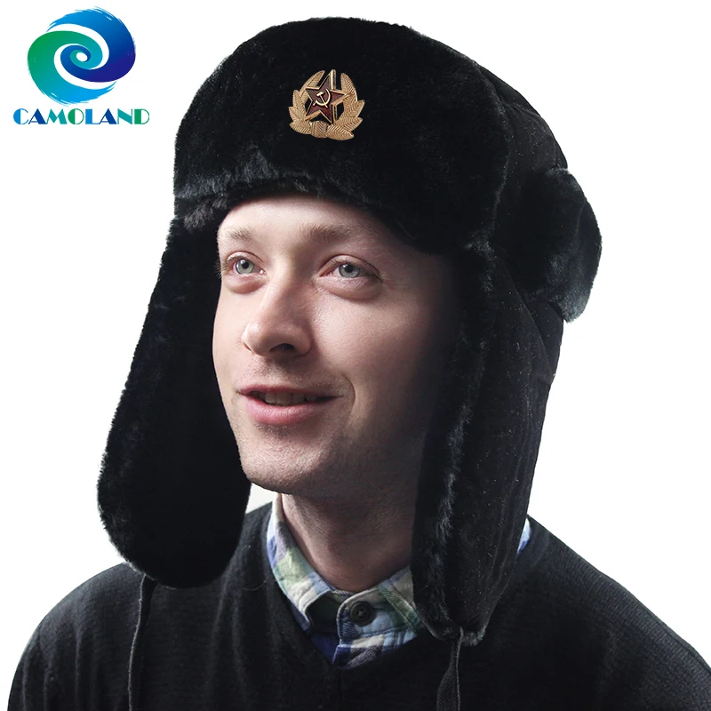 Top Trends: CAMOLAND Hot Sale Soviet Badge Russia Ushanka Trapper Hats For Women Men Thermal Faux Fur Bomber Hat Winter Earflap Snow Ski Cap Shoppable Styles