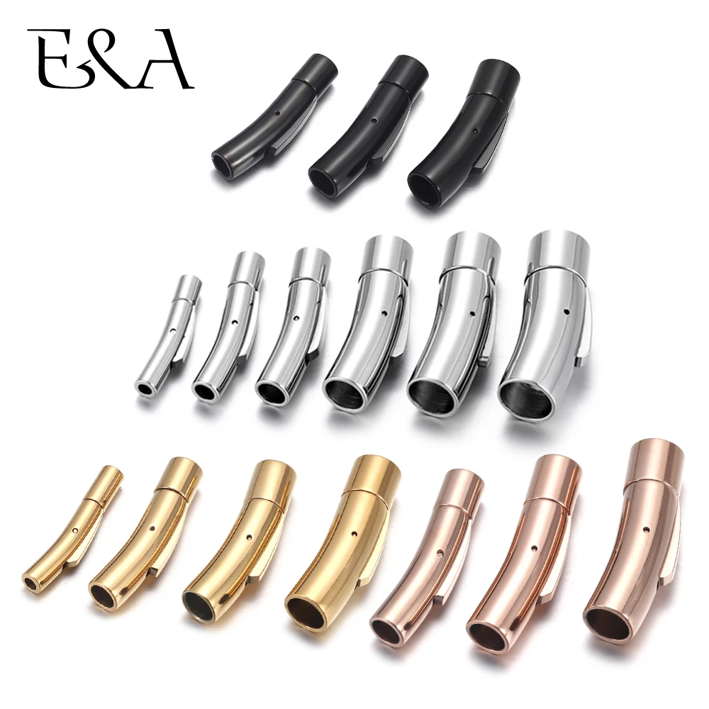 Top Trends: 2pcs Stainless Steel Curved Bayonet Clasp Fastener PushLock Lace Buckle Leather Clasps For Bracelet Jewelry Making Accessories Shoppable Styles