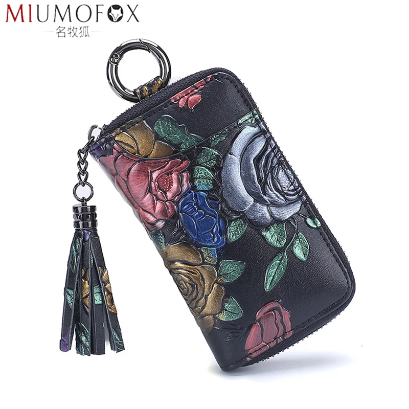 Top Trends: 2023 New Painted Rose Genuine Leather Key Holder Pocket Wallet Keys Organizer Keychain For Men And Women Key Case Porta Llaves Shoppable Styles