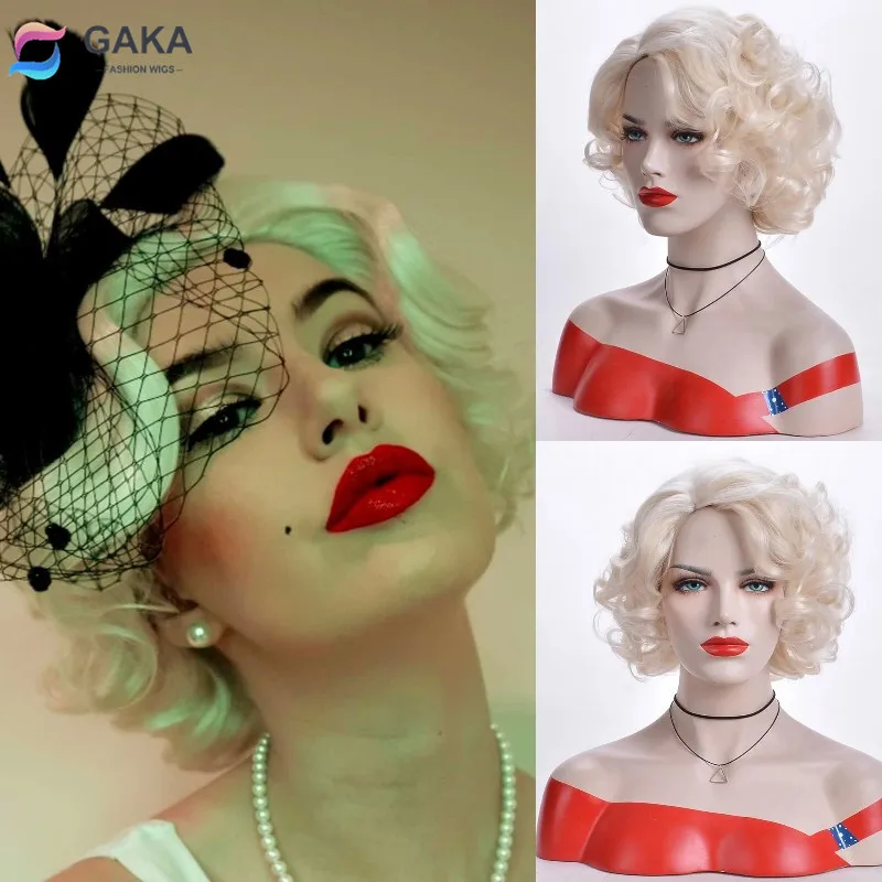 Top Trends: GAKA Marilyn Monroe Party Wig Short Blonde Synthetic Curly Cosplay Classic Wigs For Women Natural High Temperature Fiber Shoppable Styles