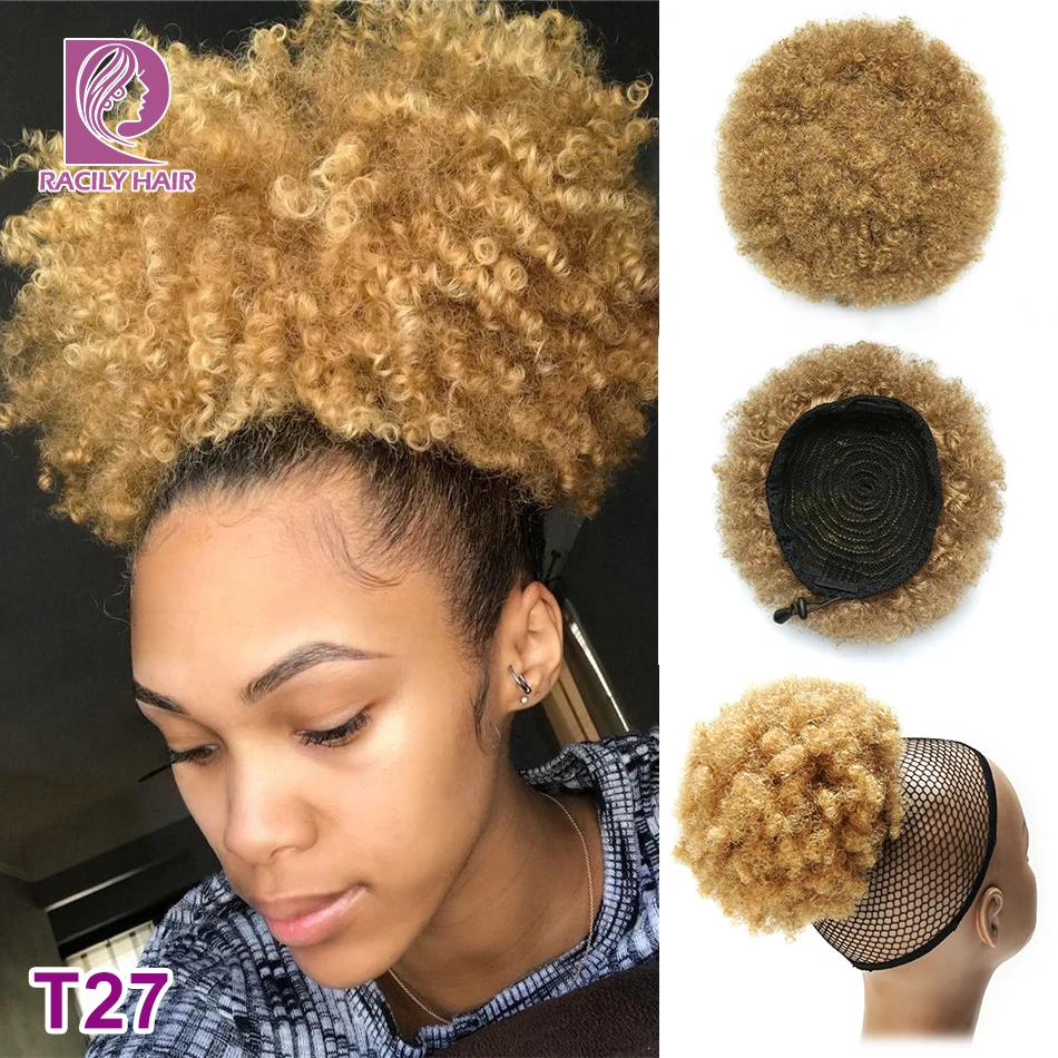 Top Trends: Racily Hair Afro Puff Drawstring Ponytail Human Hair Brazilian Short Curly Drawstring Ponytail Afro Puff Bun Chignon Accessories Shoppable Styles - Image 3