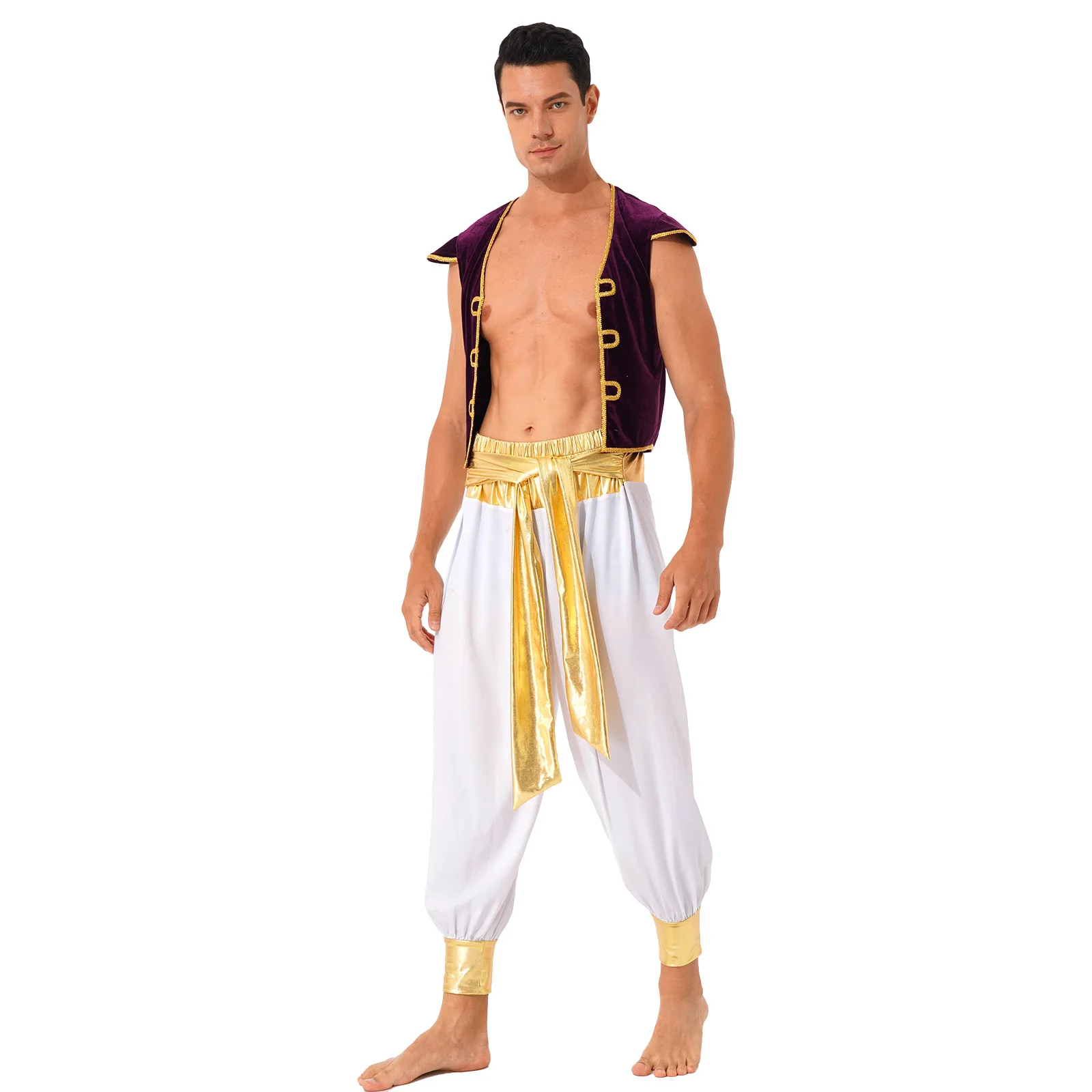 Top Trends: Adult Arab Prince Costume Mens Persian Arabian Halloween Role Play Vest And Harem Pant Suit Arab Prince Cosplay Carnival Outfits Shoppable Styles