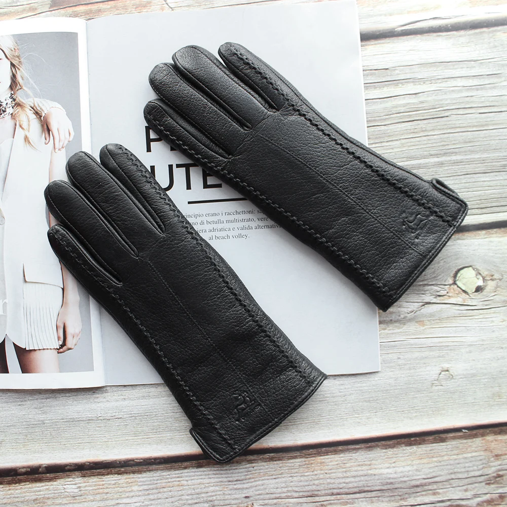 Top Trends: New Women&#039;s Black Deerskin Gloves Thick Wool Lining Winter Warm Genuine Leather Gloves Two Styles Shoppable Styles