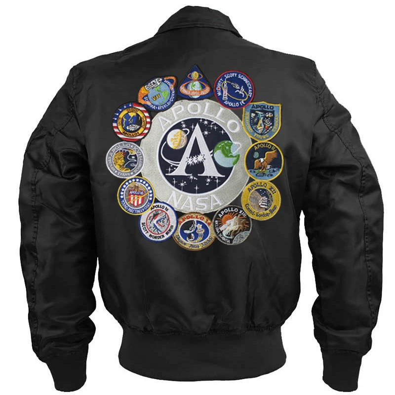 Top Trends: Apollo Mission Patches Bomber Flight Jacket Men Air Force Pilot Army Baseball Coat Windbreaker Waterproof Man Clothing Wholesale Shoppable Styles