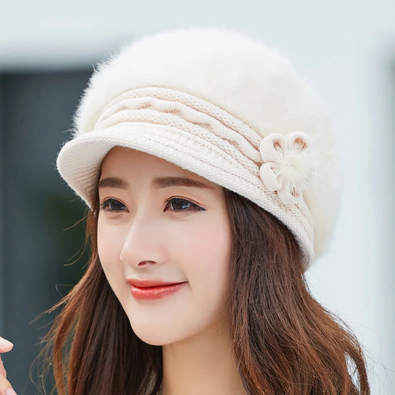 Top Trends: Winter Autumn Beret Hat For Women Wool Knitted Hat For Mom Rabbit Fur Beret Solid Fashion Lady Cap Fall Hat Female Cap Shoppable Styles