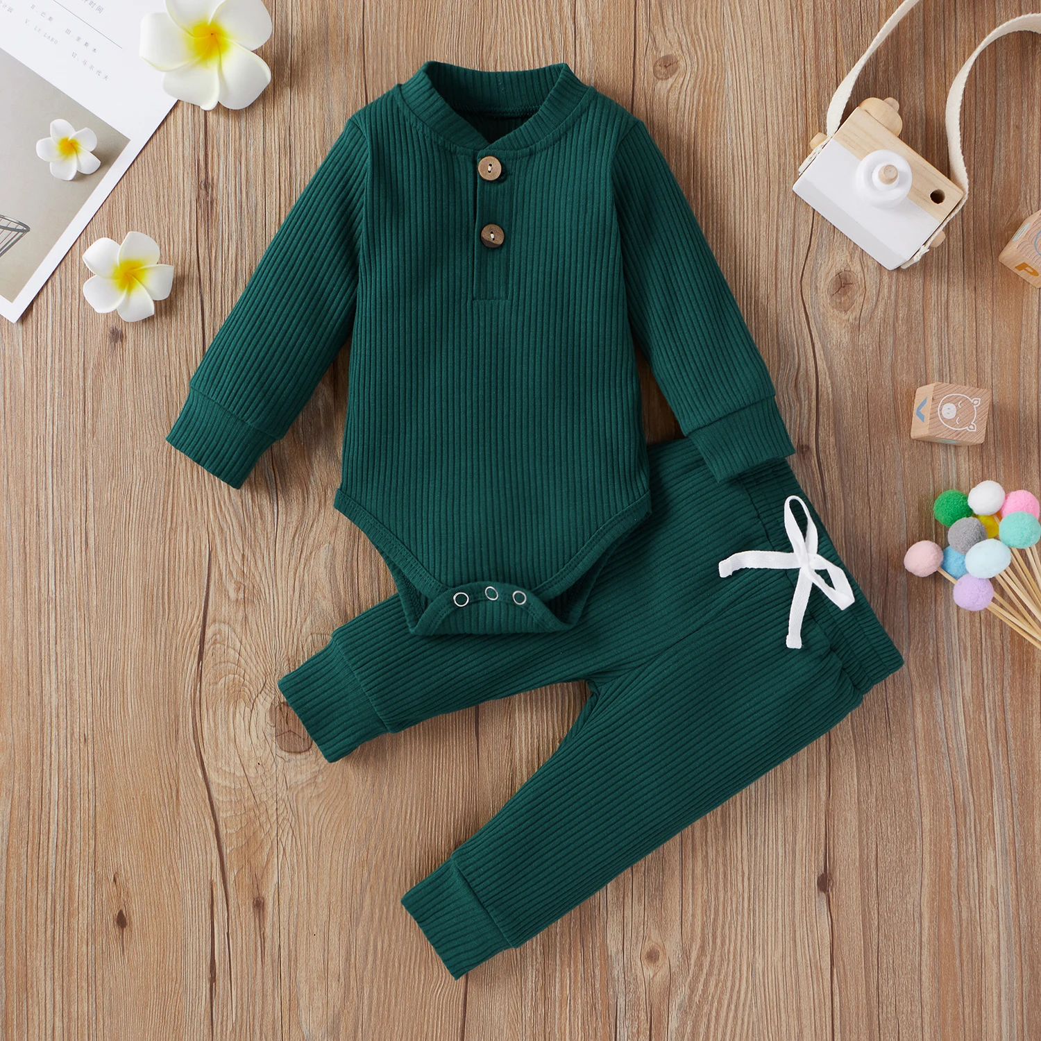 Top Trends: 16 Colors Baby Solid Knit Sets Newborn Infant Girls Boys Fall Winter Long Sleeve Romper + Elastic Pants Toddler Outfit 0-24M Shoppable Styles