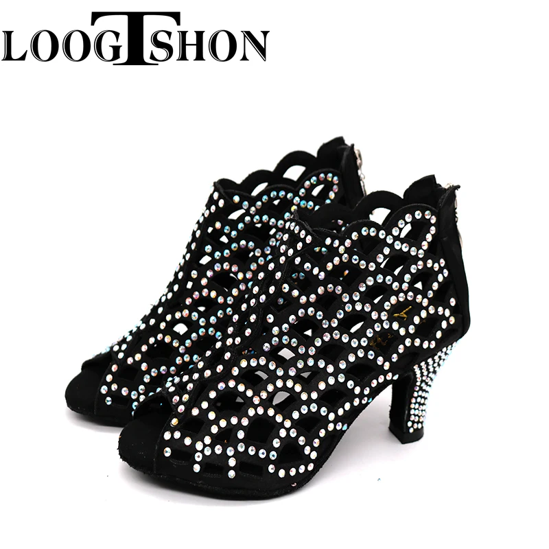 Top Trends: Loogtshon Rhinestone Professional Latin Dance Heel 9CM Lady Dance Shoes Women Shoes Free Shipping Beautiful And Comfortable Shoppable Styles