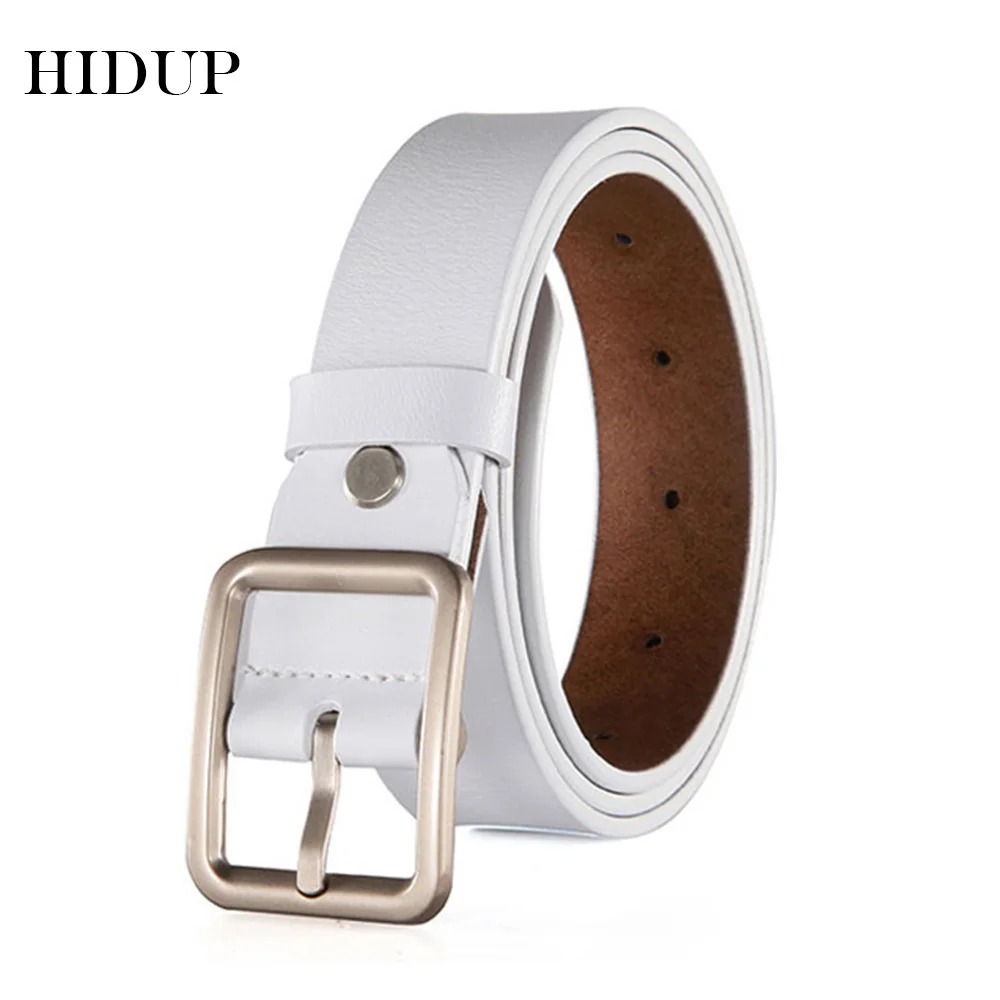 Top Trends: HIDUP High Quality Design Real Genuine Leather Belts Pin Buckle Alloy Metal Belt For Women White Accessories 2.8cm Width AKWJ036 Shoppable Styles