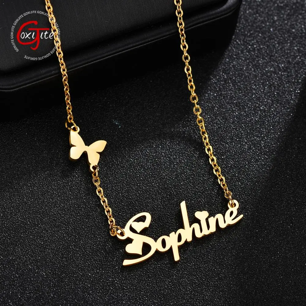 Top Trends: Goxijite Fashion Custom Stainless Steel Name Necklace With Butterfly For Women Personalized Letter Gold Color Necklace Gift Shoppable Styles