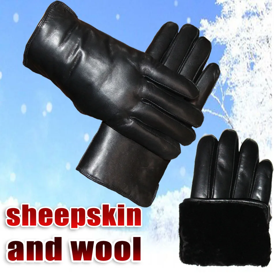 Top Trends: Leather Gloves Men&#039;s Sheepskin Wool Winter Thickening Warm Fur One Real Wool Gloves Split Finger Sheepskin Gloves Wind And Cold Shoppable Styles