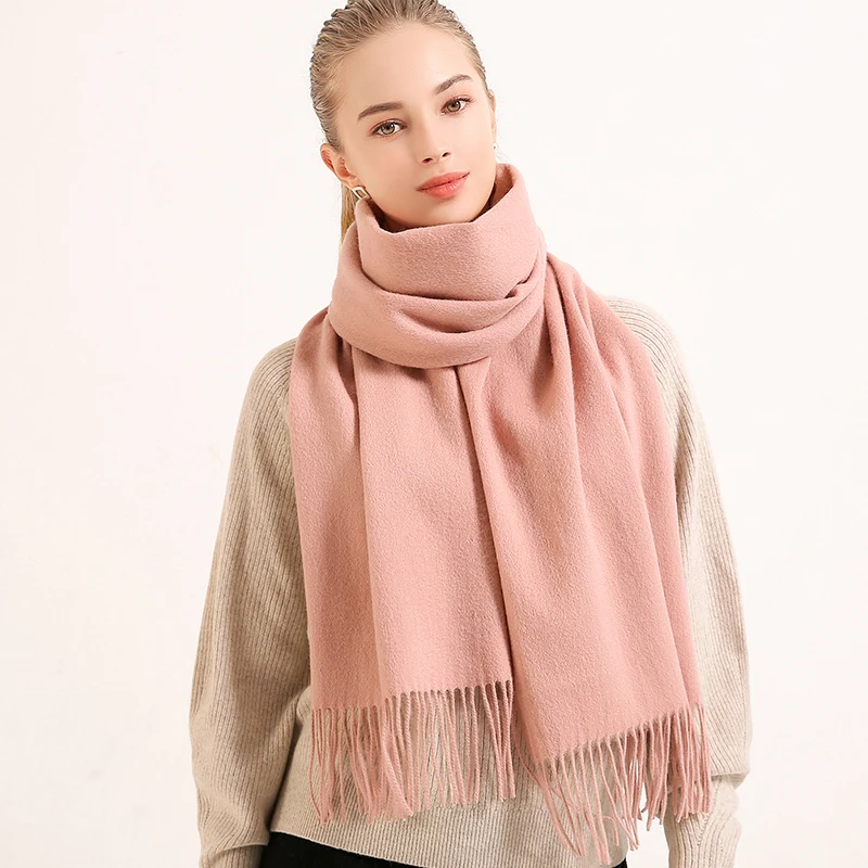 Top Trends: Winter 100% Pure Wool Scarf Women Solid Red Echarpe Wraps For Ladies Foulard Femme With Tassel Warm Merino Wool Scarves Cashmere Shoppable Styles - Image 6