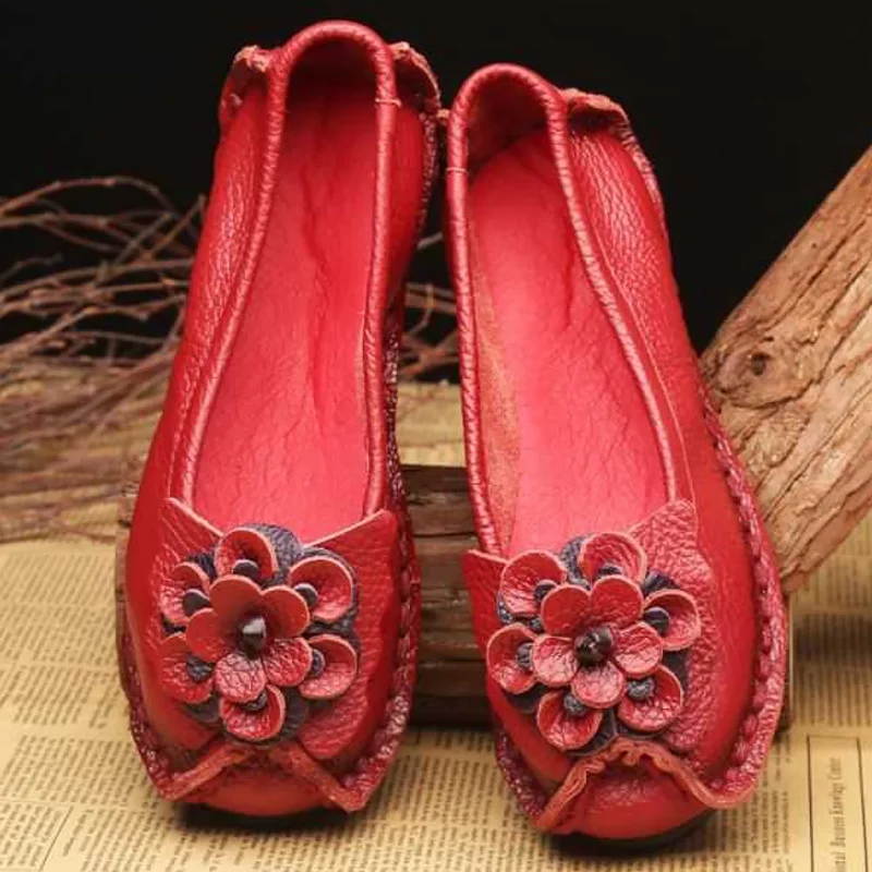 Top Trends: Ethnic Style Handmade Flower Girls Shoes Fashion Breathable Genuine Leather Women Flats In Outdoor 2021 Shoppable Styles