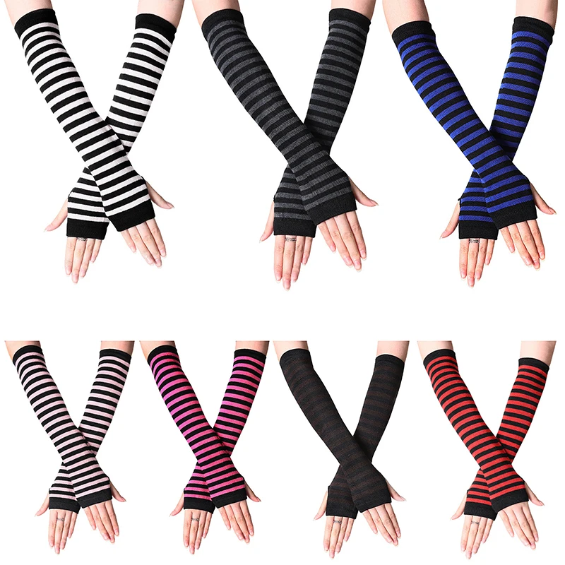 Top Trends: Y2K Fashion Women Girls Striped Elbow Gloves Warmer Knitted Long Fingerless Gloves Elbow Mittens Party Accessories Gift Shoppable Styles