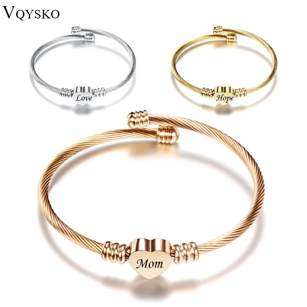 Top Trends: Customize Mom Gift Heart Charm Bracelets New Stainless Steel Cuff Jewelry Bracelet Bangle For Friends Family Drop Shipping Shoppable Styles