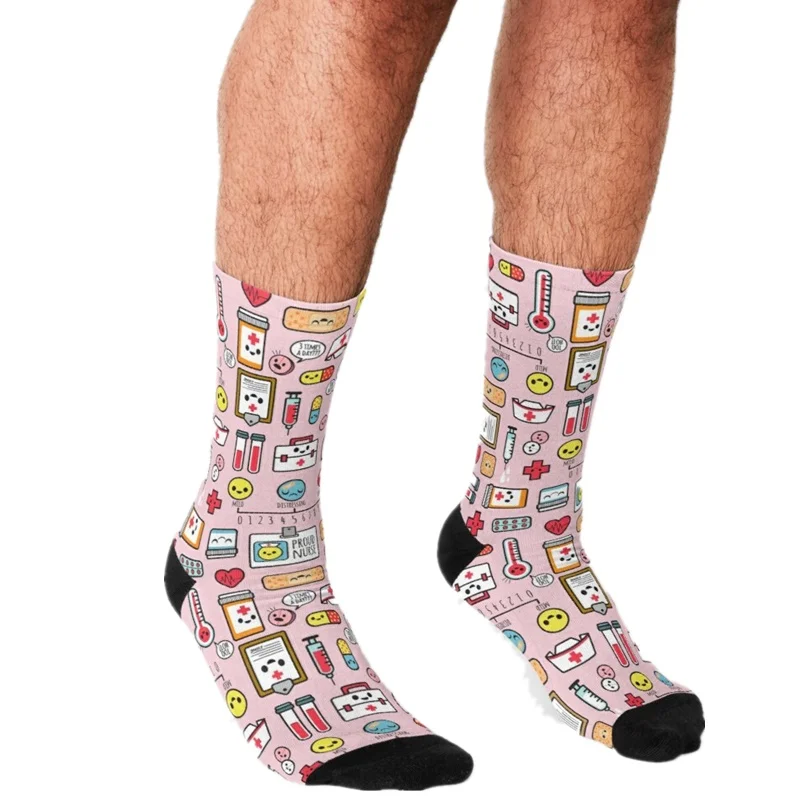 Top Trends: Funny Socks Men Harajuku Proud To Be A Nurse Pink Printed Happy Hip Hop Men Socks Novelty Skateboard Crew Casual Socks Shoppable Styles