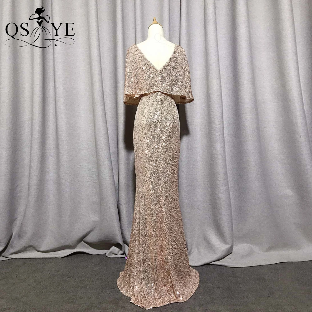 Top Trends: QSYYE Golden Evening Dresses Mermaid Short Sleeves Sexy V Neck Evening Gown Elegant Glitter Bat Sleeves Formal Party Dress Shoppable Styles - Image 3