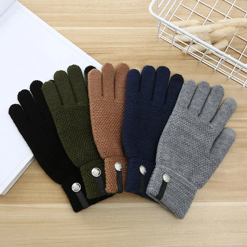 Top Trends: 1Pair Men Winter Warm Knitted Gloves Flexible Full Finger Gloves Thicken Wool Cashmere Gloves For Smart Phone Tablet Shoppable Styles