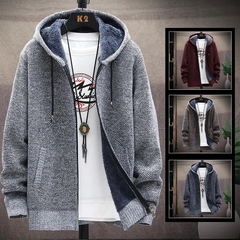 Top Trends: Autumn Winter Men&#039;s Sweaters Hooded Zipper Cardigan Korean Jacket Fleece Wool Jumper Thick Solid Cold Blouse Windbreaker Coat Shoppable Styles