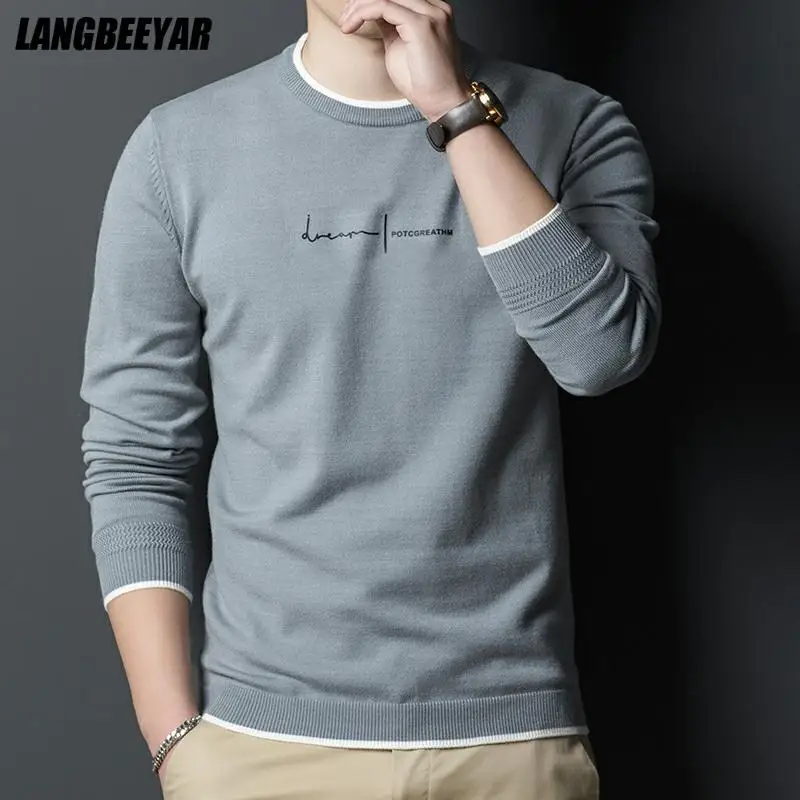 Top Trends: New Fashion Brand Designer Knit Pullover Sweater Men Crew Letter Printed Slim Fit Autum Winter Navy Casual Jumper Men Clothes Shoppable Styles