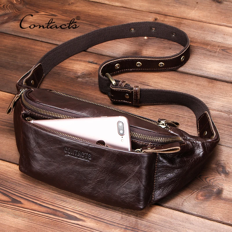 Top Trends: CONTACT&#039;S Genuine Leather Men Waist Bag For IPhone Vintage Travel Fanny Pack With Card Holder Male Belt Bag Zipper Bum Bag 2010 Shoppable Styles