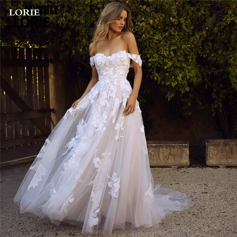 Top Trends: LORIE Boho Wedding Dress Off The Shoulder Vintage Lace Appliques Bride Dresses Vestido De Novia Custom Made Shoppable Styles