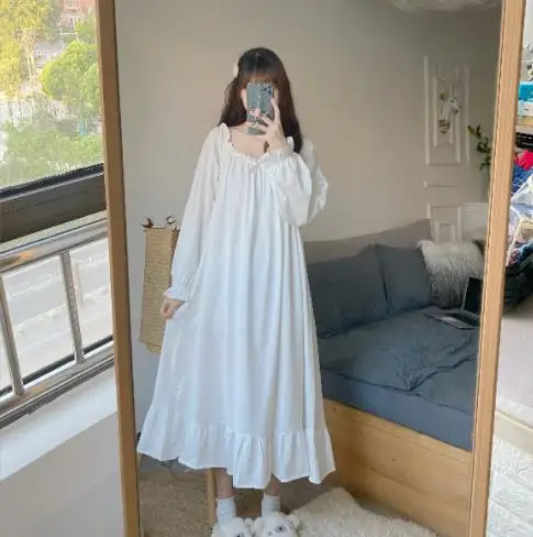 Top Trends: Fdfklak Loose Nightgowns For Women Dress Cotton Mesh Long Nightdress Long Sleeve Home Wear Clothes Ladie's Sleepwear Nightshirt Shoppable Styles - Image 3