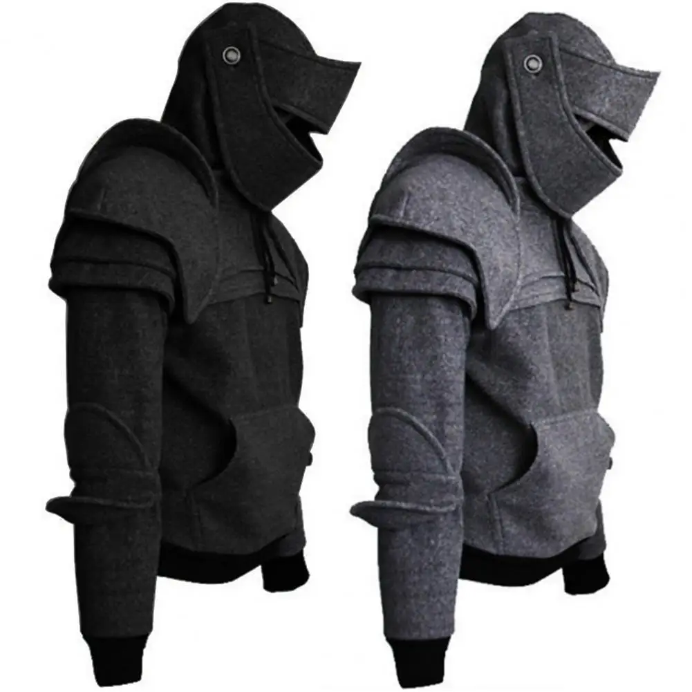 Top Trends: Men Sweatshirt Solid Color Front Pocket Pullover Hoodie Medieval Style Face Cover Hooded Knight Sweatshirt Halloween Clothing Shoppable Styles