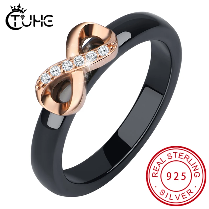 Top Trends: 925 Sterling Rose Gold Infinity Ring Eternity Ring Charms Gift Endless Healthy Ceramic Rings Never Fade Fashion Rings For Women Shoppable Styles