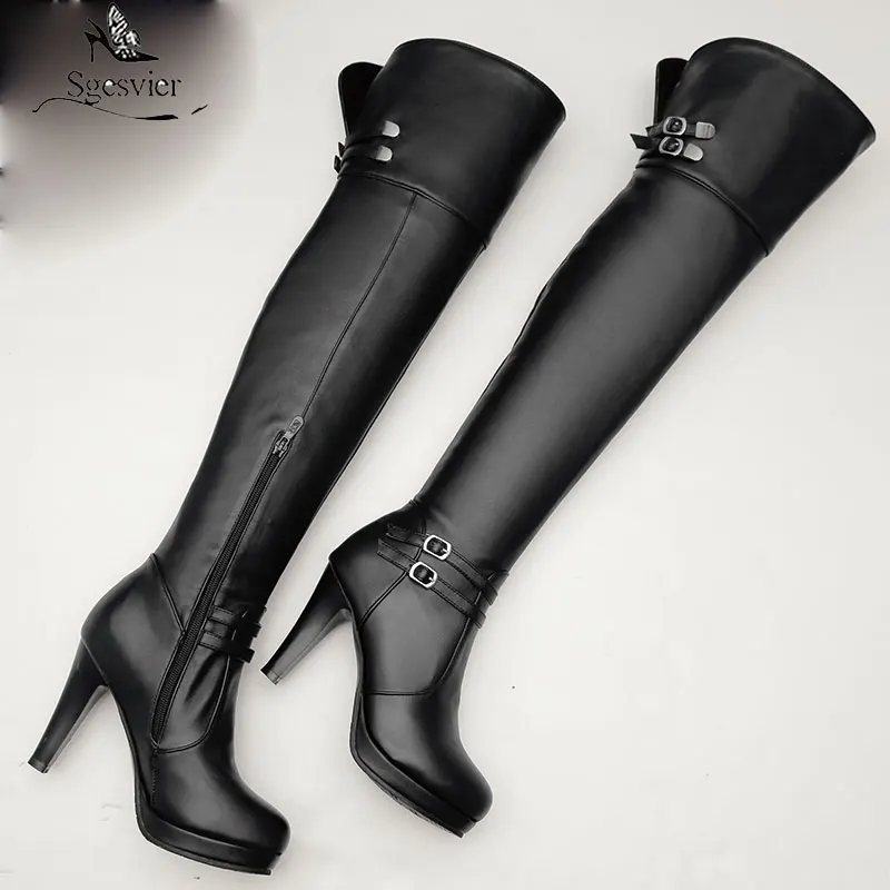 Top Trends: Sgesvier 2021 Black High Heels Over The Knee Boots Women Platform Thigh High Boots Autumn Winter Long Boots Shoes Sexy White Shoppable Styles