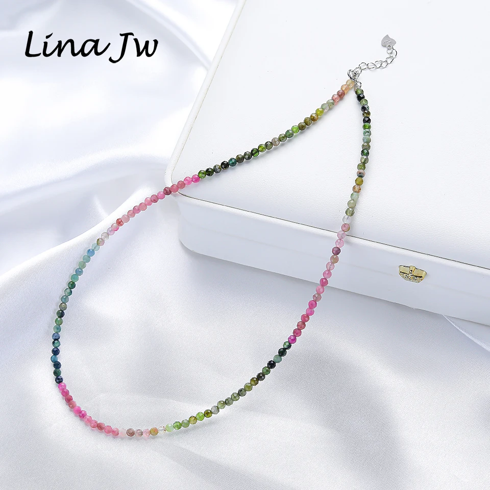 Top Trends: 3mm Natural Stone Tourmaline Handwork Necklace For Women Gift Wedding Party Jewelry 925 Sterling Silver Choker Shoppable Styles