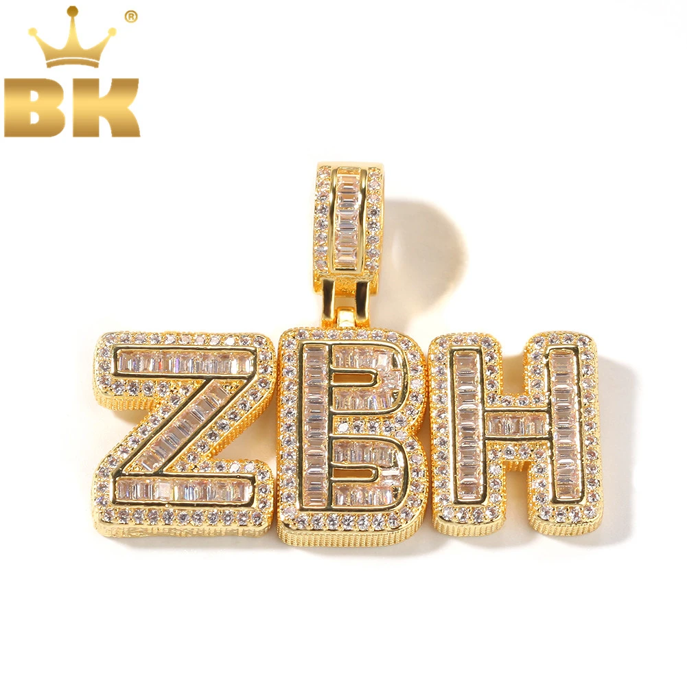 Top Trends: THE BLING KING Iced Cubic Zircon Small Baguettecz Initial Letters Pendant Necklace Words With 4mm CZ Tennis Chain Jewelry Shoppable Styles