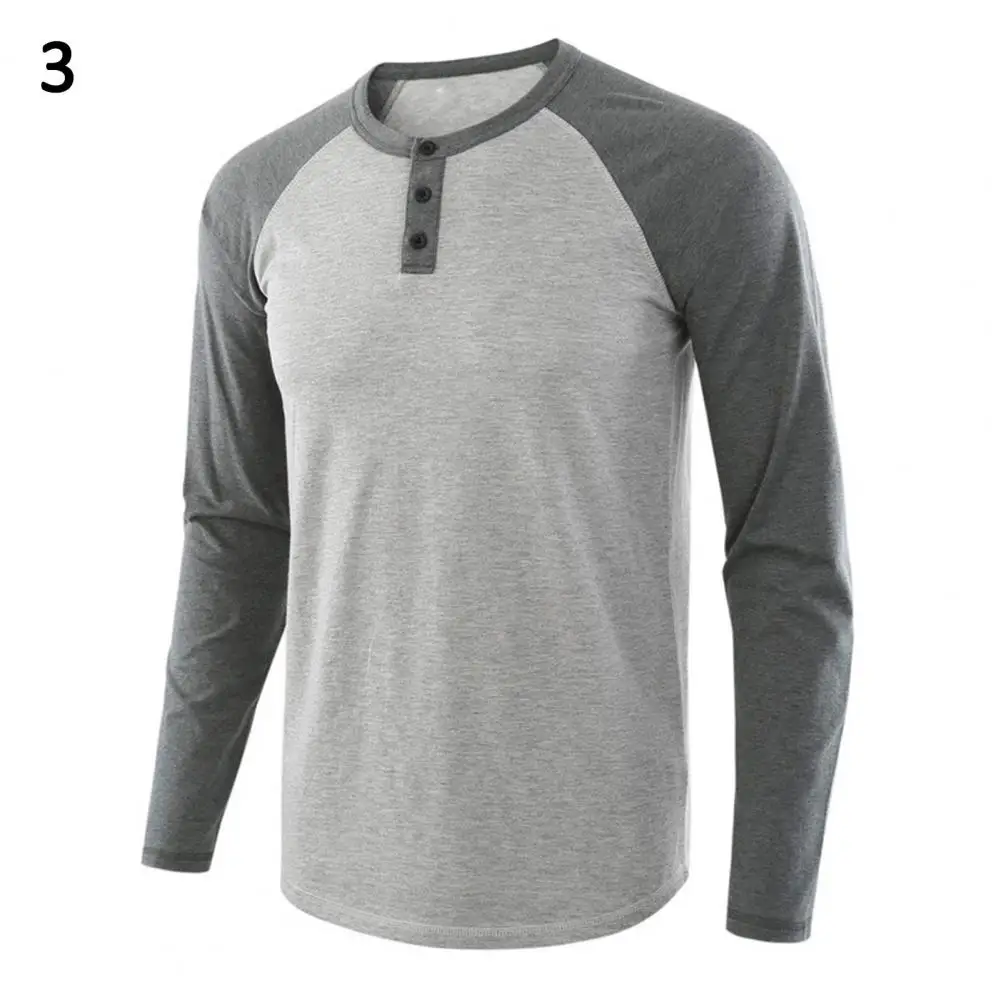 Top Trends: 80% HOT Casual Men's Long-sleeved T-shirt Autumn O-neck Long Raglan Sleeves Color Matching T-shirt Button Pullover Tops Shoppable Styles - Image 4