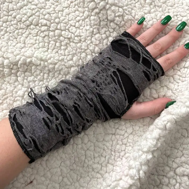 Top Trends: 1Pair Punk Broken Slit Gothic Unisex Glove Fingerless Cuff Ninja Sport Hole Mitten Cool Women Men Hollow Out Rock Gloves Shoppable Styles