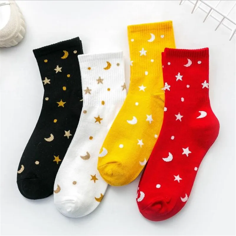 Top Trends: Harajuku Planet Point Yarn Funny Socks Japanese Creative Moon Stars Socks Women Warm Cute Novelty Femme Sokken Female Meias Shoppable Styles